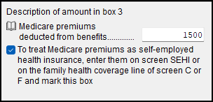 Image of "To treat Medicare premiums..." check box on screen SSA